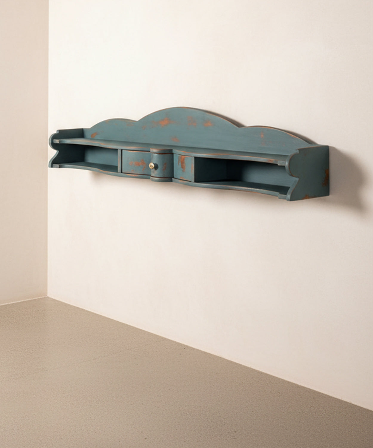 Estantería de pared con cajón en azul