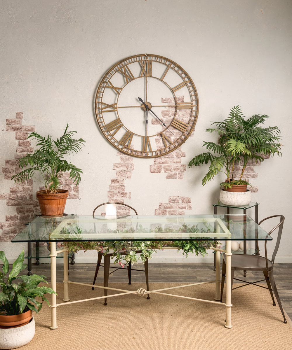 Wrought iron and glass table
