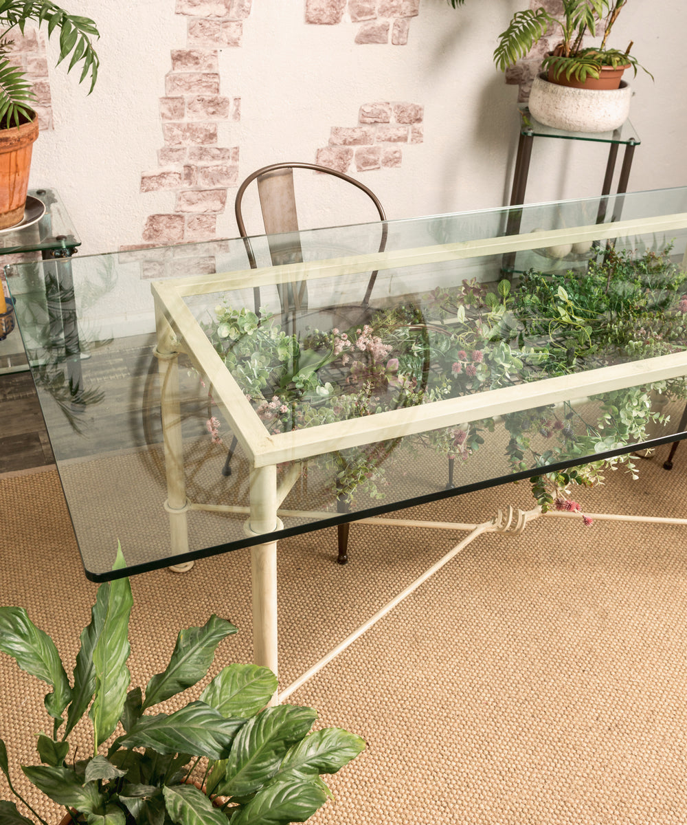 Wrought iron and glass table