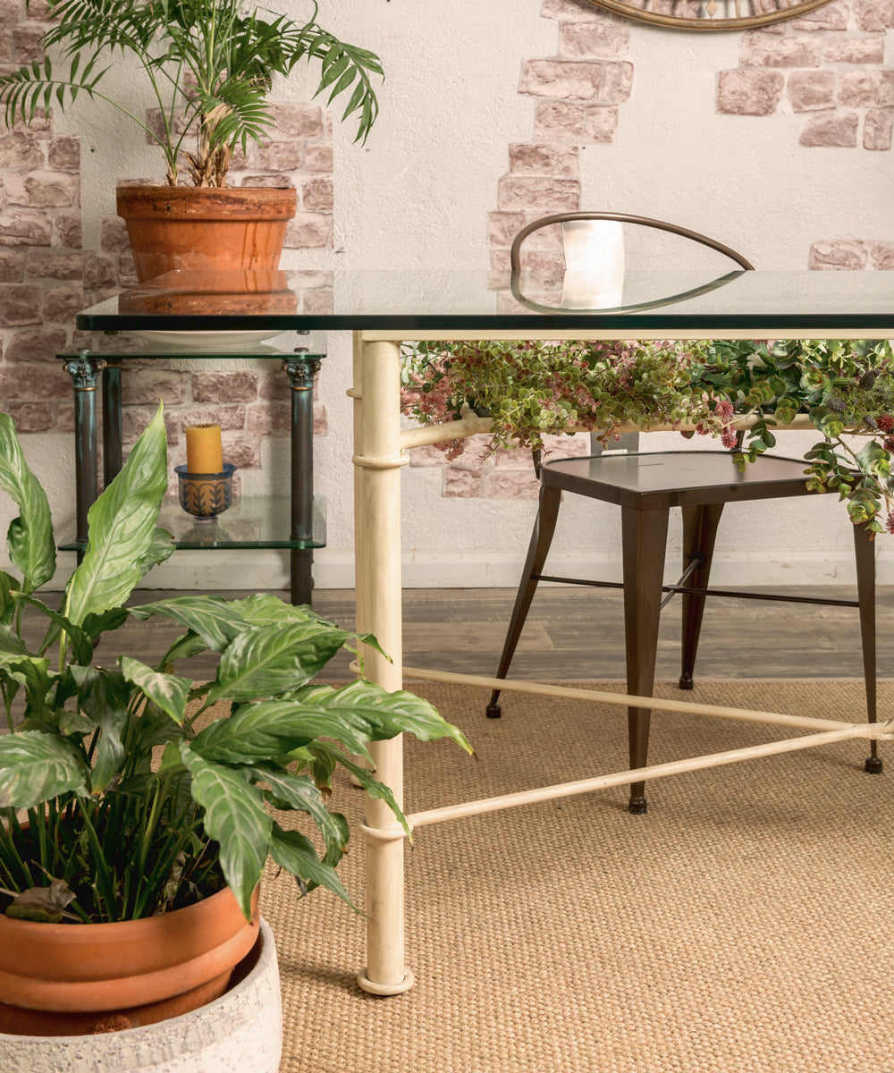Wrought iron and glass table
