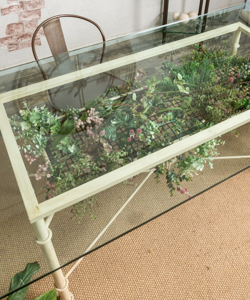 Wrought iron and glass table