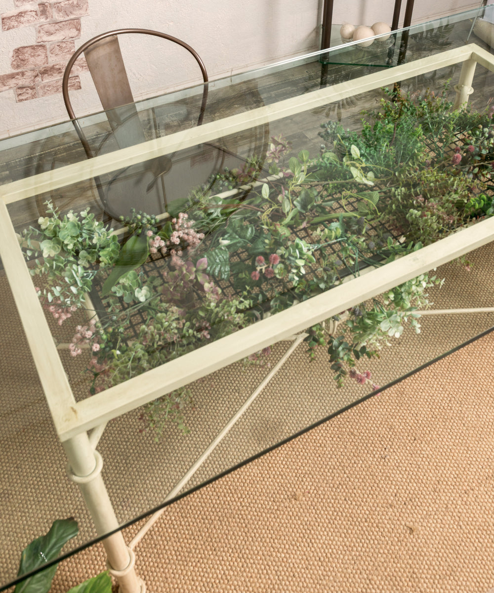 Wrought iron and glass table