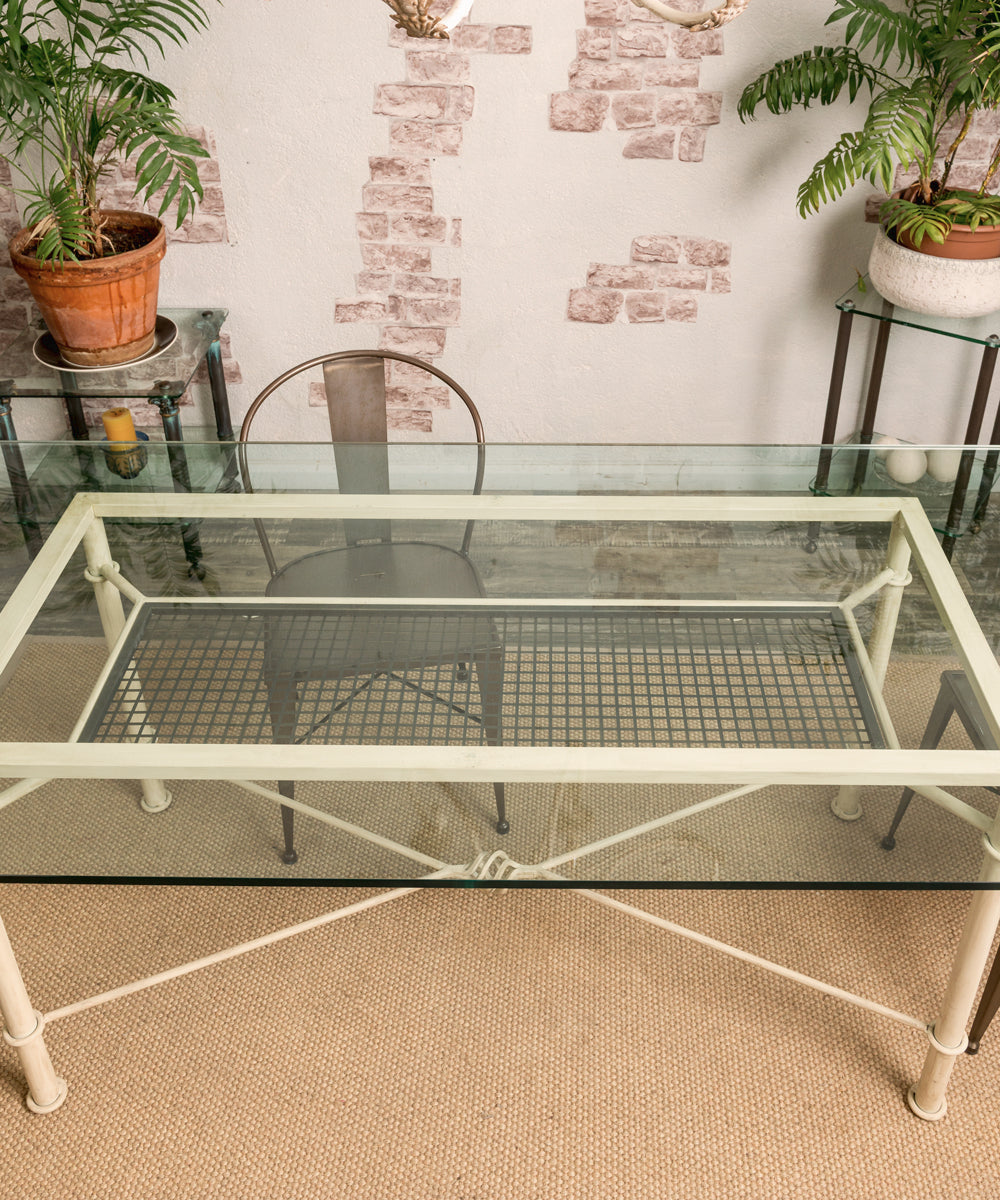 Wrought iron and glass table