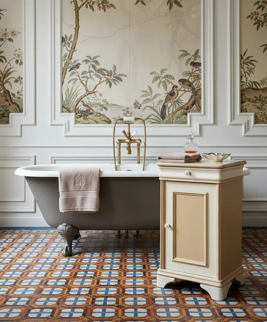 Mesita auxiliar vintage estilo provenzal en tonos beige decapé