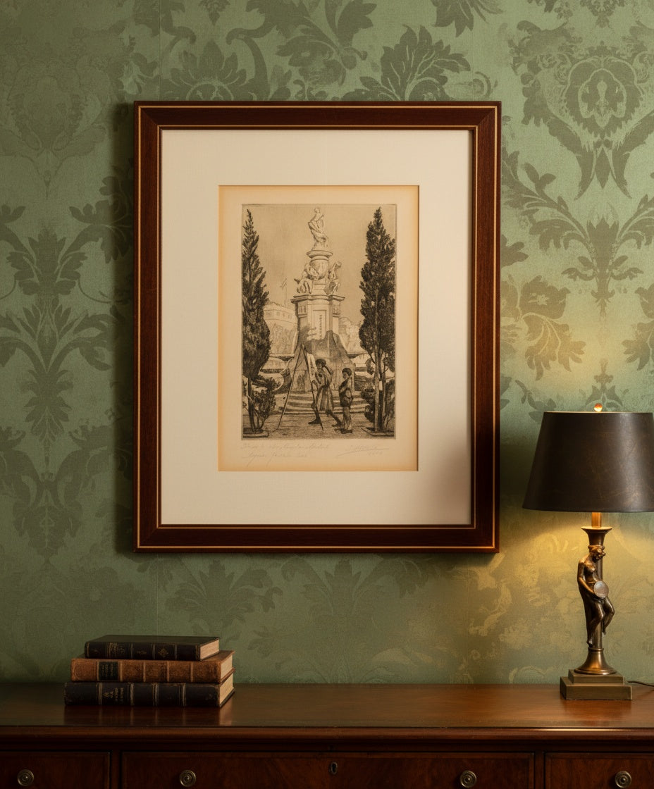 Grabado Fuente de Apolo de Madrid 1960