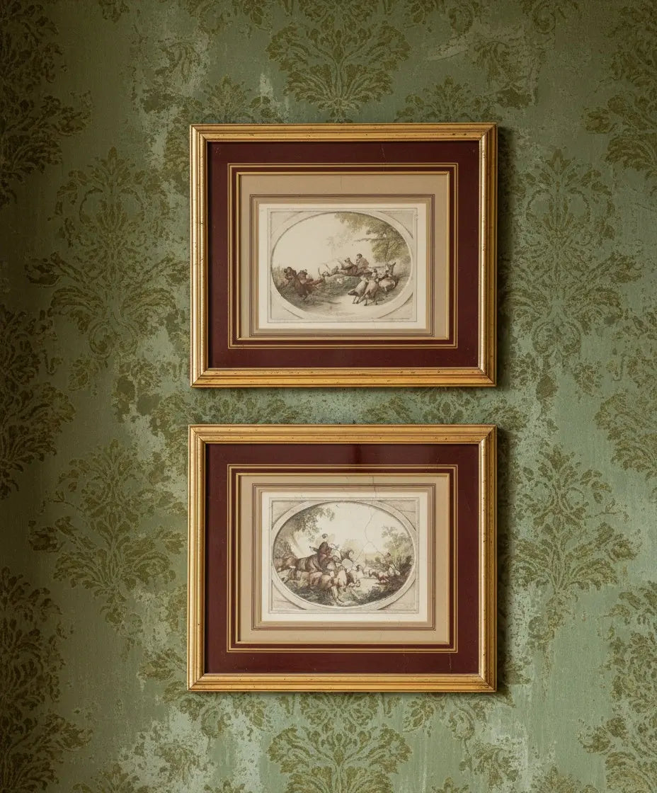 Pareja de litografías antiguas de época Antique arte y decoracion