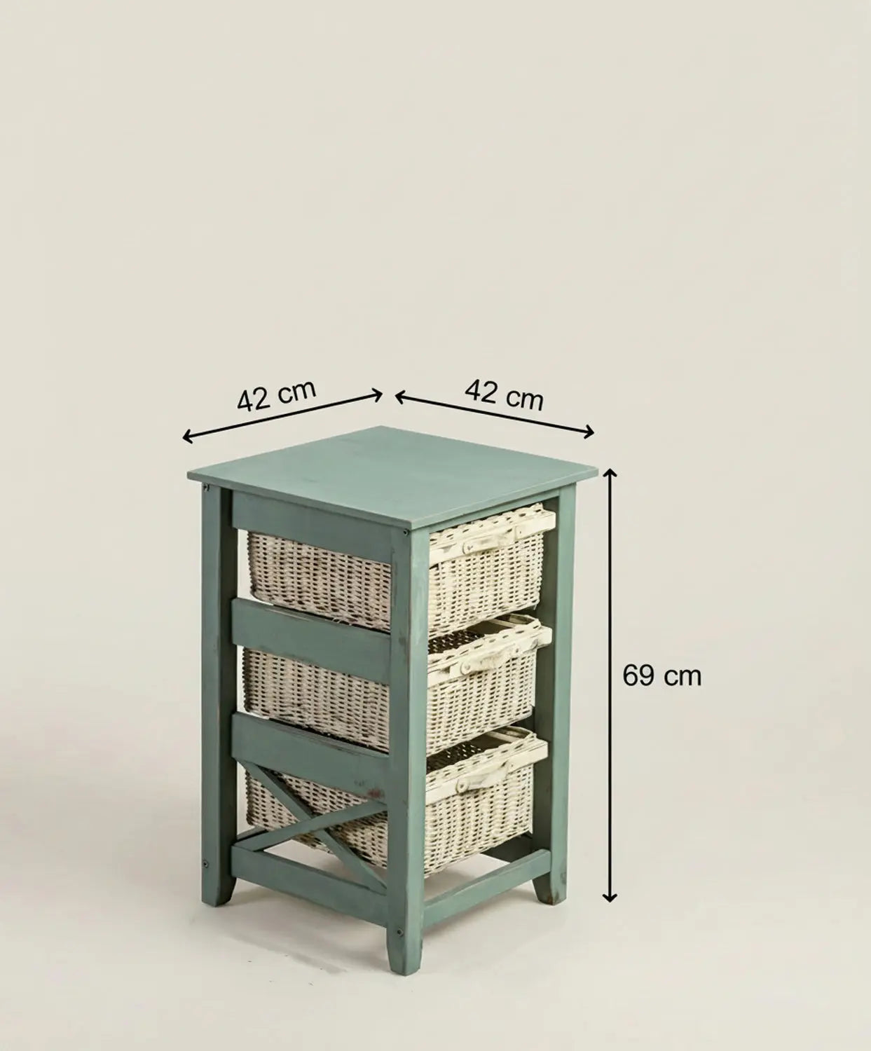 Esquema de dimensiones del mueble: 42 cm ancho, 42 cm fondo y 69 cm alto