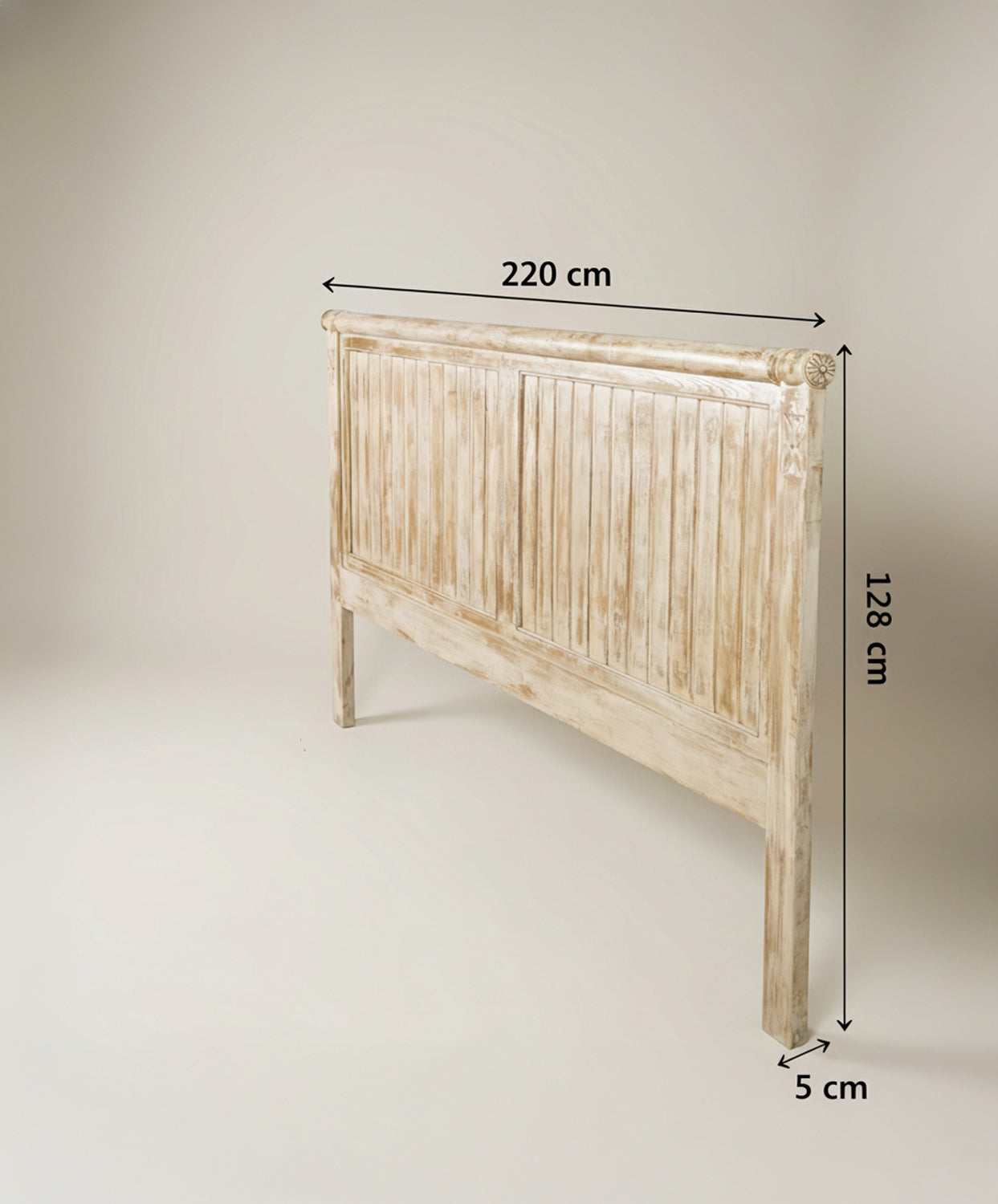 Esquema de dimensiones del cabecero: 220 cm de ancho por 128 cm de alto