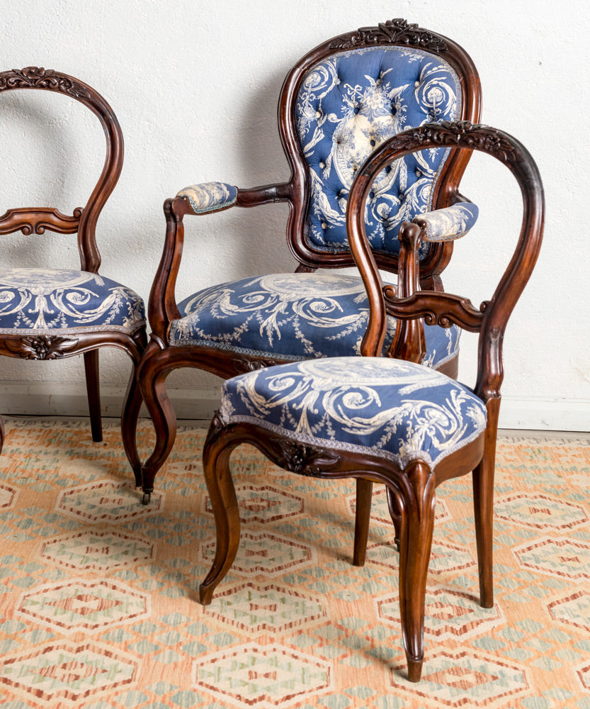 Antique Elizabethan set of armchairs and chairs