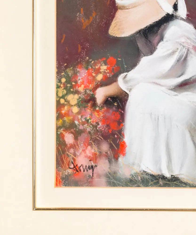 Cuadro mujer recogiendo flores Antique arte y decoracion