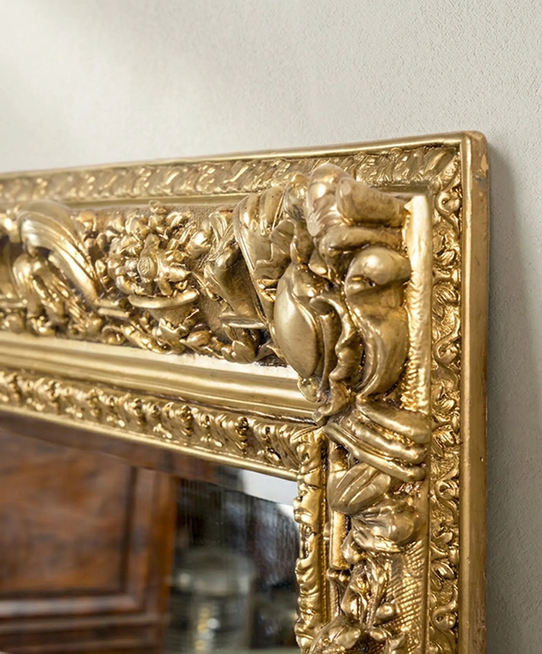 Espejo Antiguo Dorado al Pan de Oro Tallado a Mano | Estilo Napoleón III