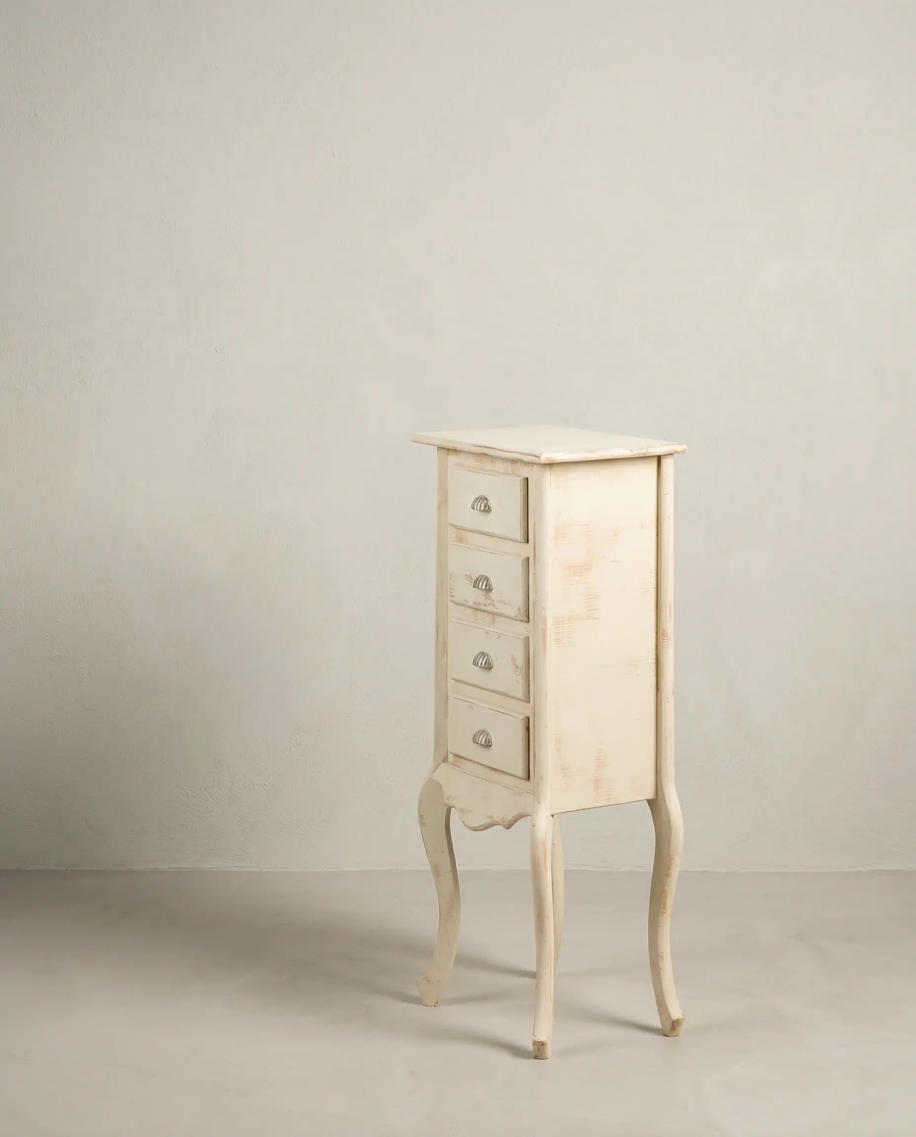 Cajonera auxiliar vintage estilo provenzal en blanco envejecido
