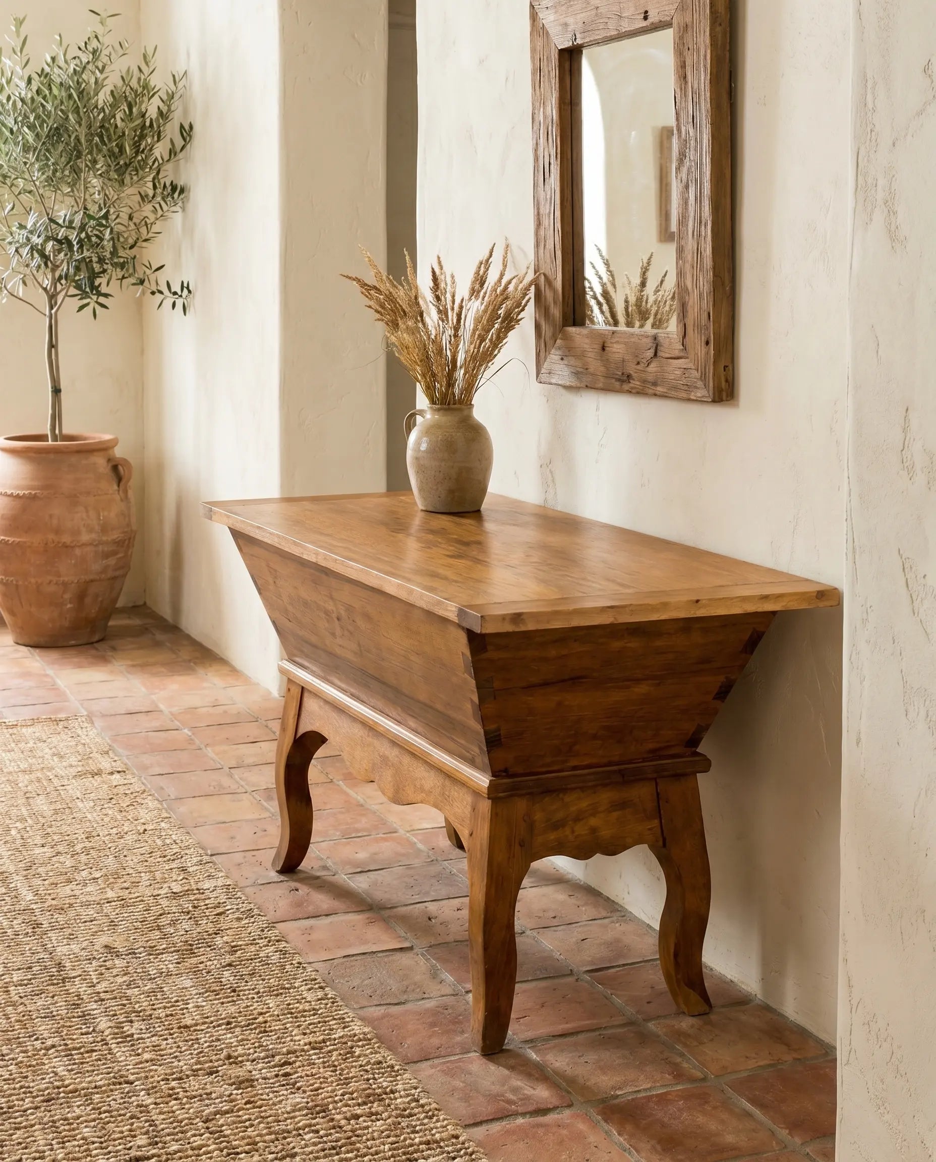 Mesa auxiliar artesa en madera maciza con almacenaje (estilo rústico)