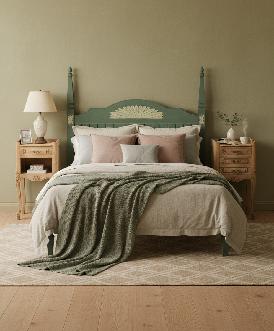 cabecero de madera vista frontal decorado