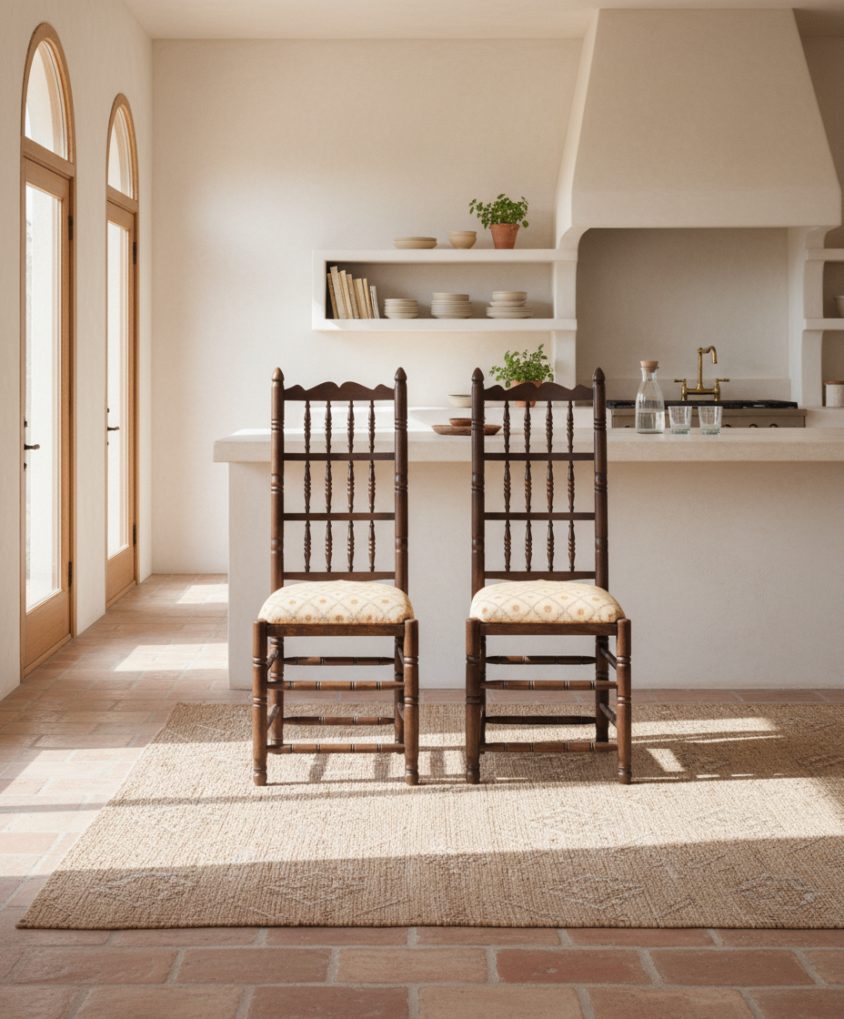 pareja de sullas rusticas de madera decorada