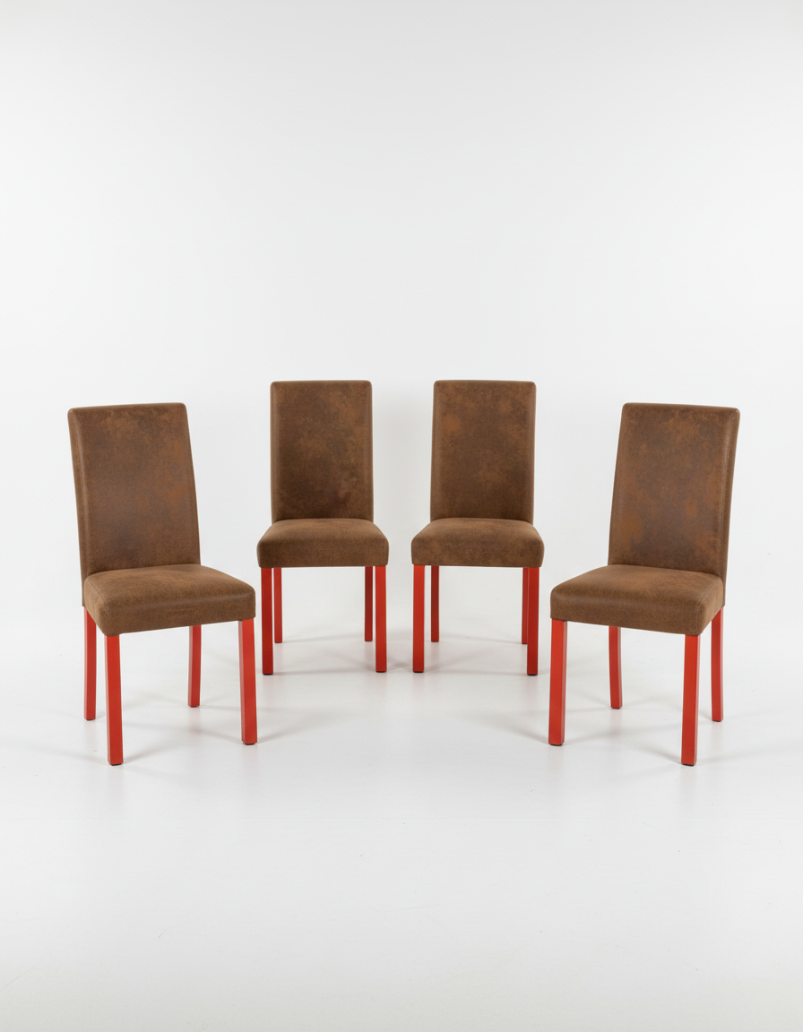 conjunto de cuatro sillas de comedor con patas rojas