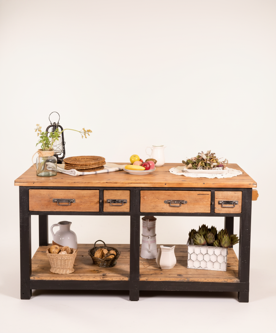 mesa isla industrial de madera