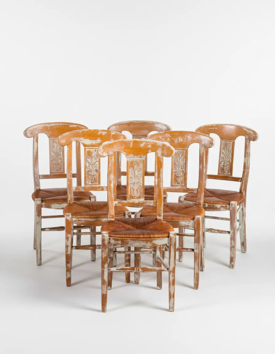 conjunto de sillas rusticas de madera lavada