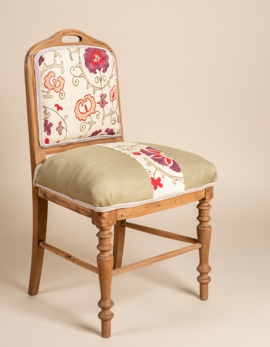 silla antigua tapizada detalle