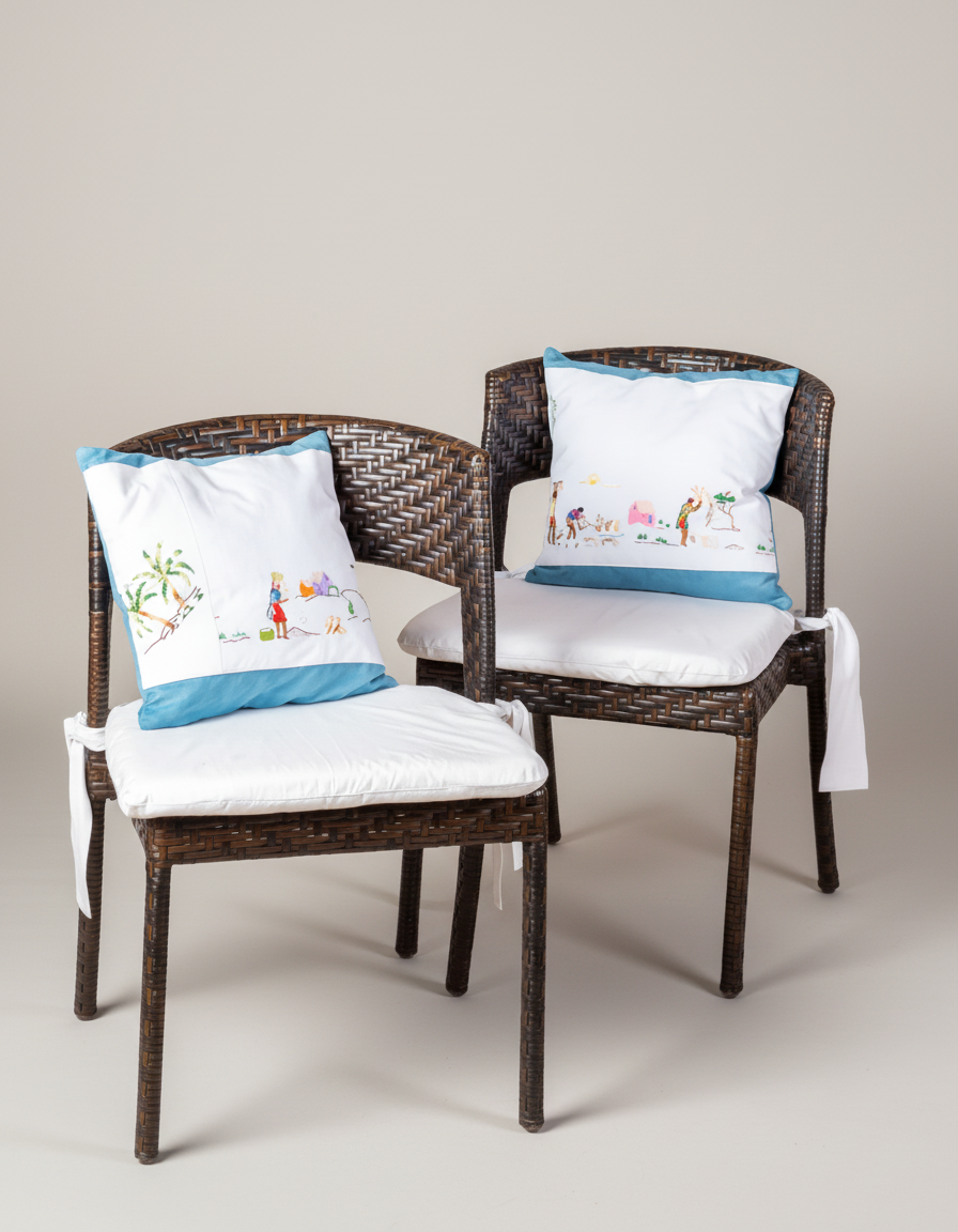 Pair of garden chairs with cushions