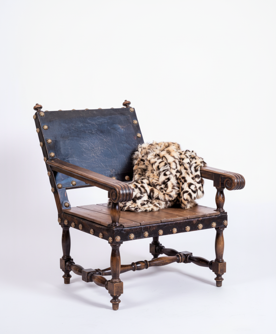 Sillón antiguo de madera y cuero