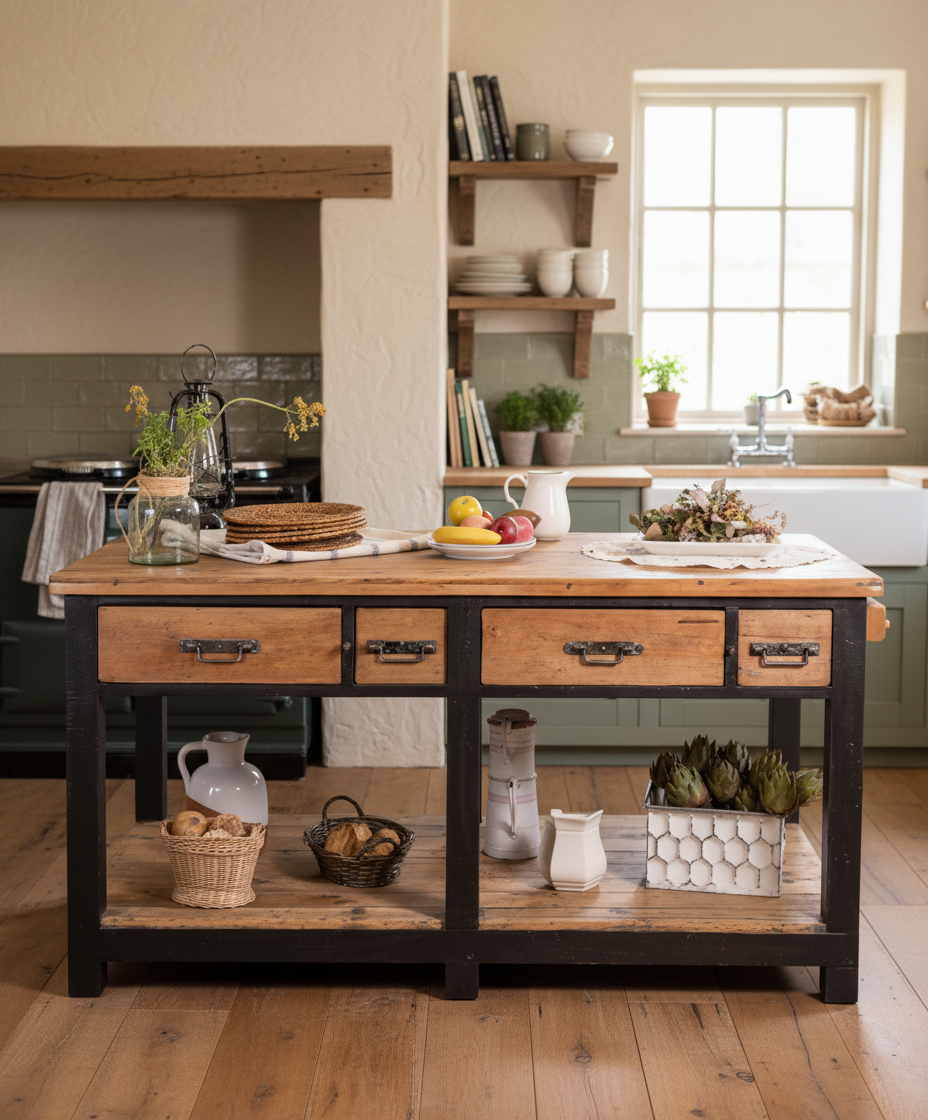 mesa isla industrial decorada