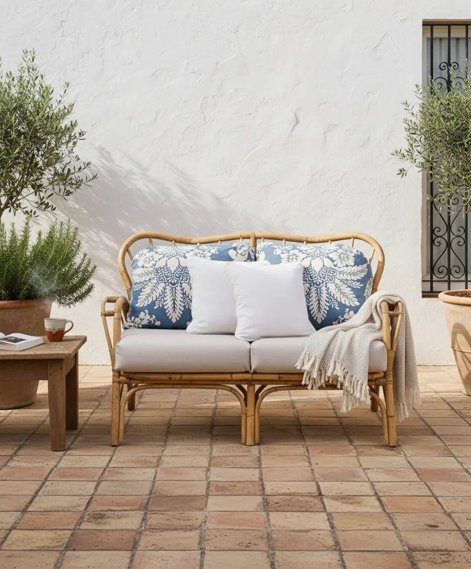 Sofá de caña natural con cojines Antique arte y decoracion