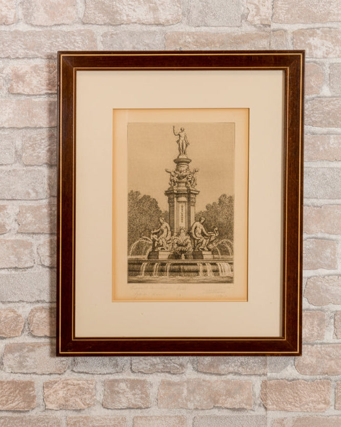 Grabado Fuente de Apolo de Madrid 1960