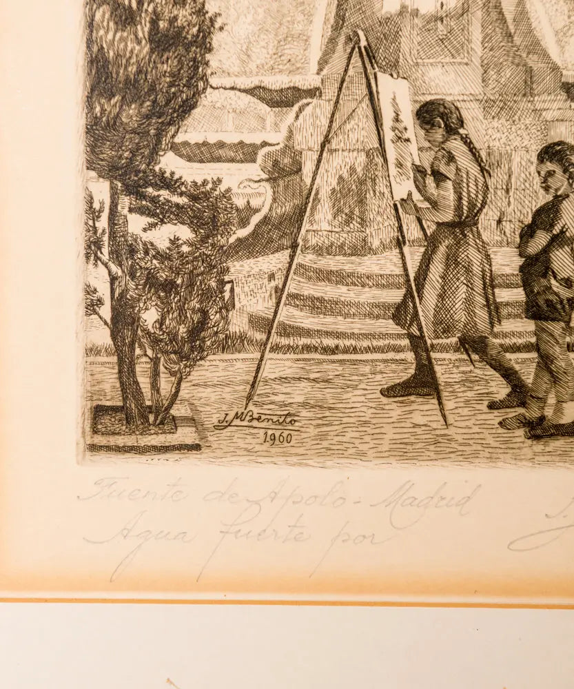 Grabado Fuente de Apolo de Madrid 1960 Antique arte y decoracion