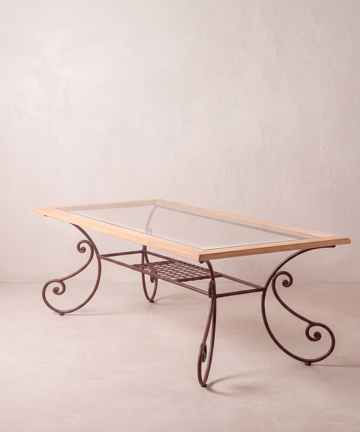 Mesa de Comedor de Forja y Roble con 4 Sillas | Francia, Años 50