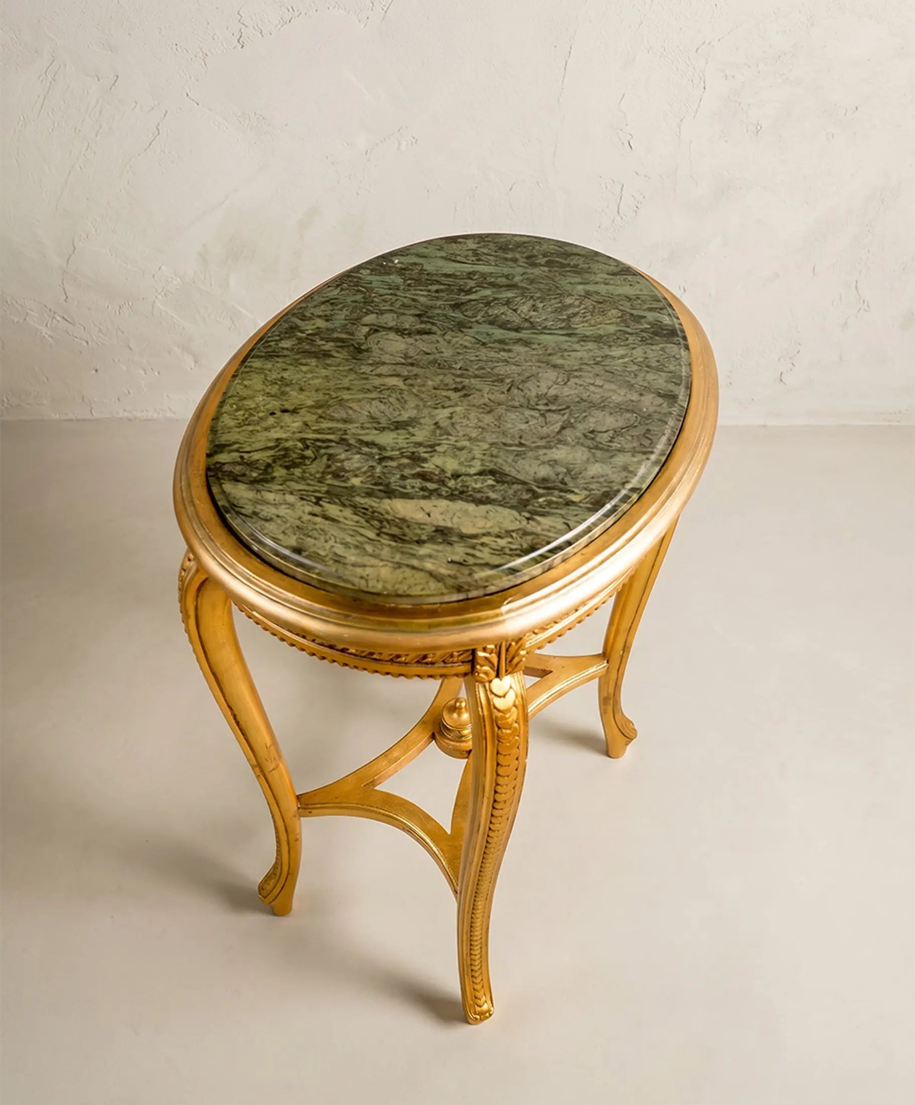 Mesa Velador Antigua Dorada con Mármol Verde | Estilo Luis XV