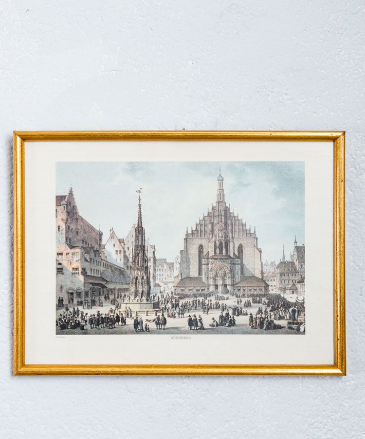 Litografía antigua Núremberg - Antique arte y decoracion