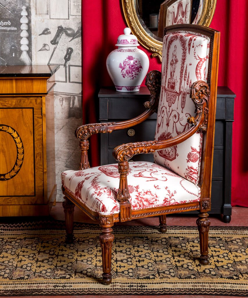 Sillón trono Toile de Jouy - Antique arte y decoracion
