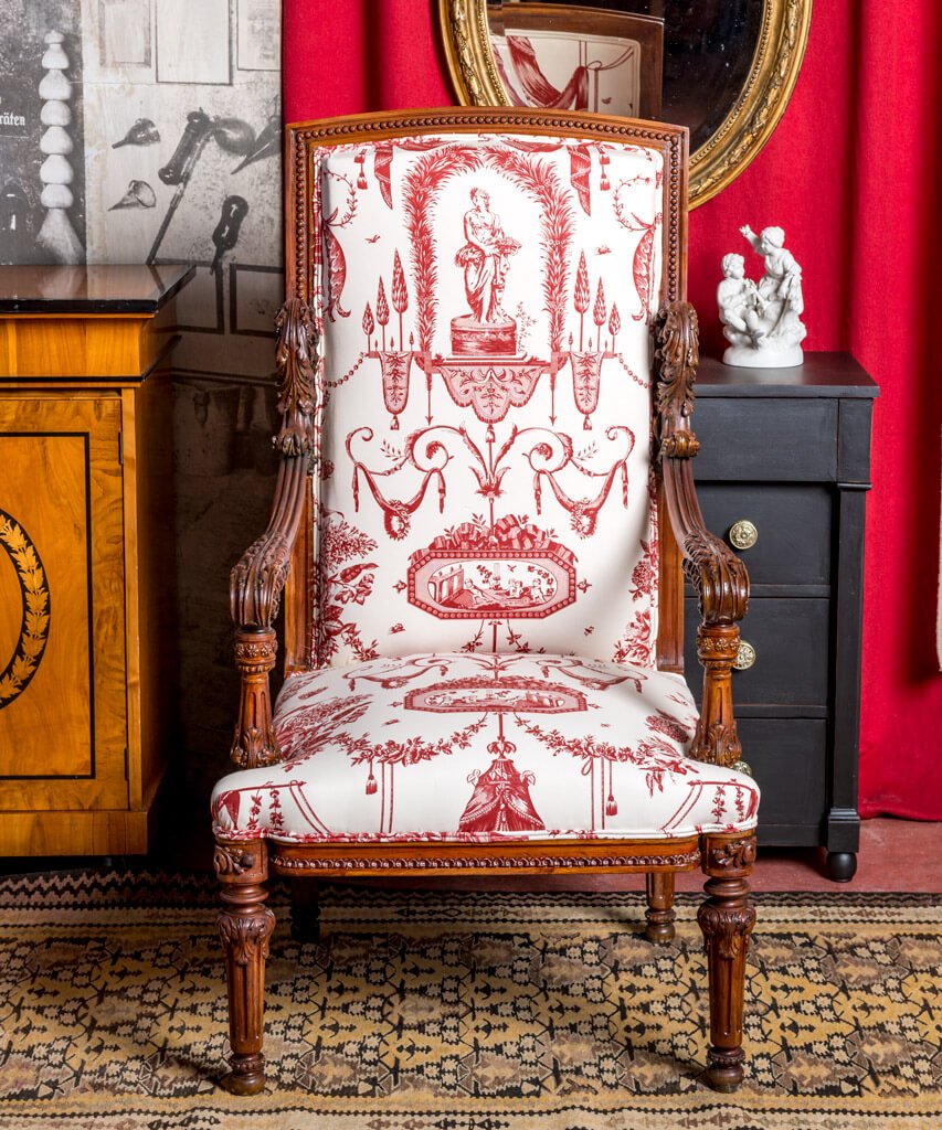 Sillón trono Toile de Jouy - Antique arte y decoracion