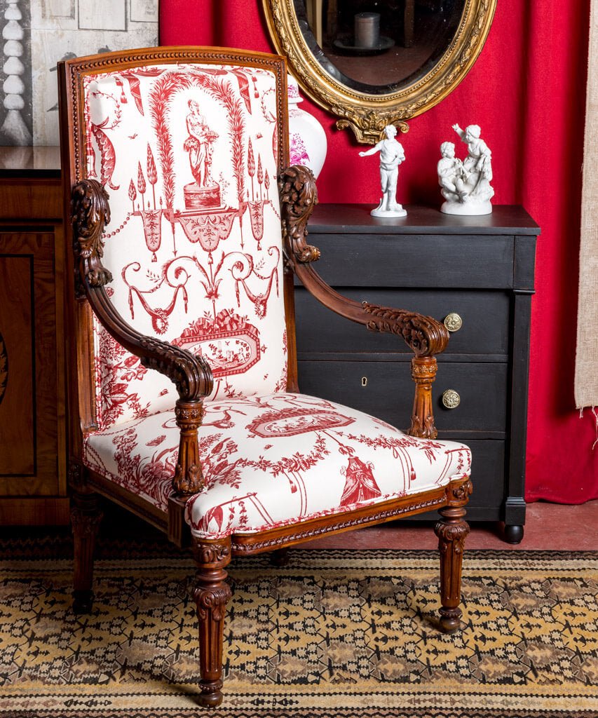 Sillón trono Toile de Jouy - Antique arte y decoracion