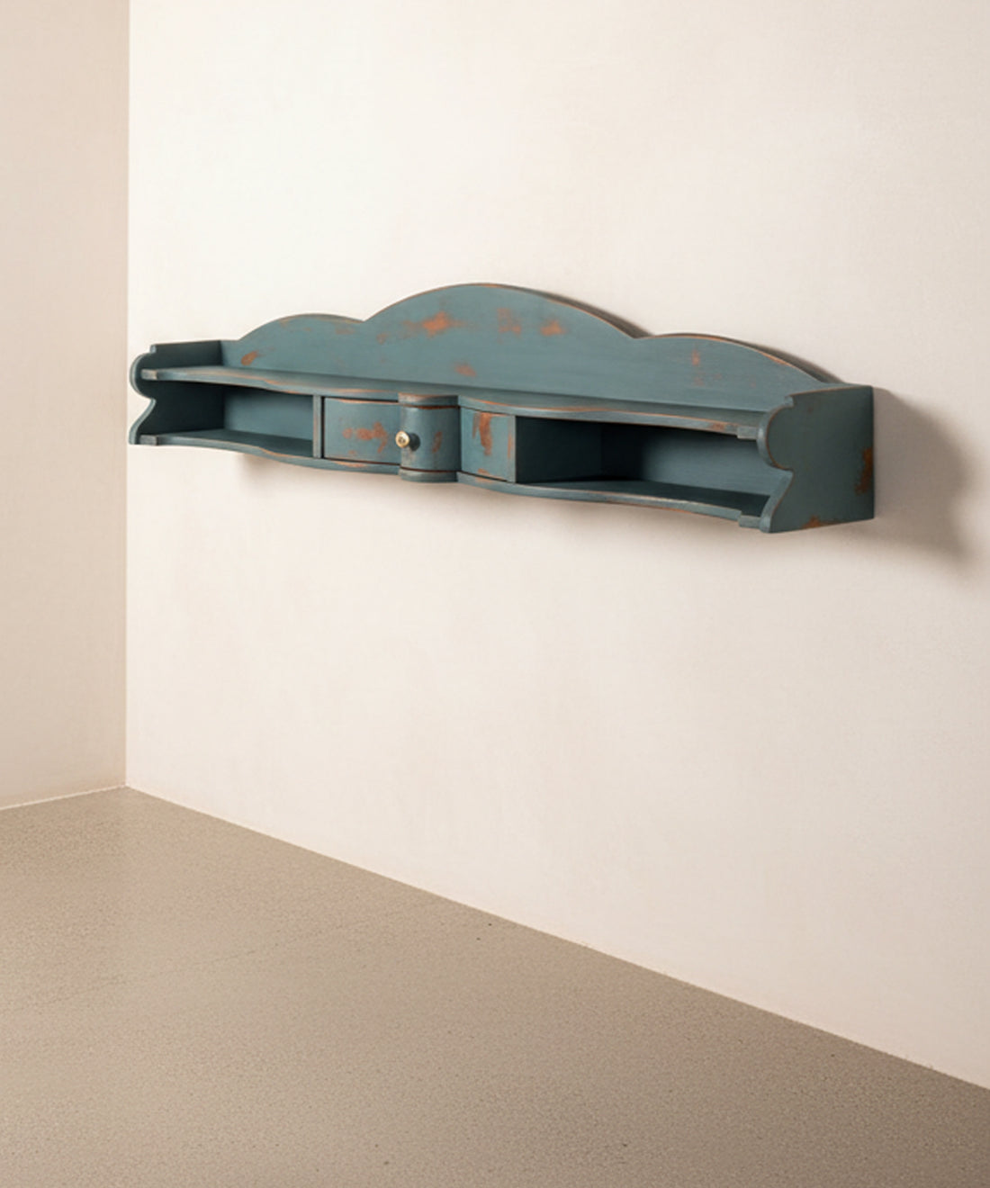 Estantería de pared con cajón en azul