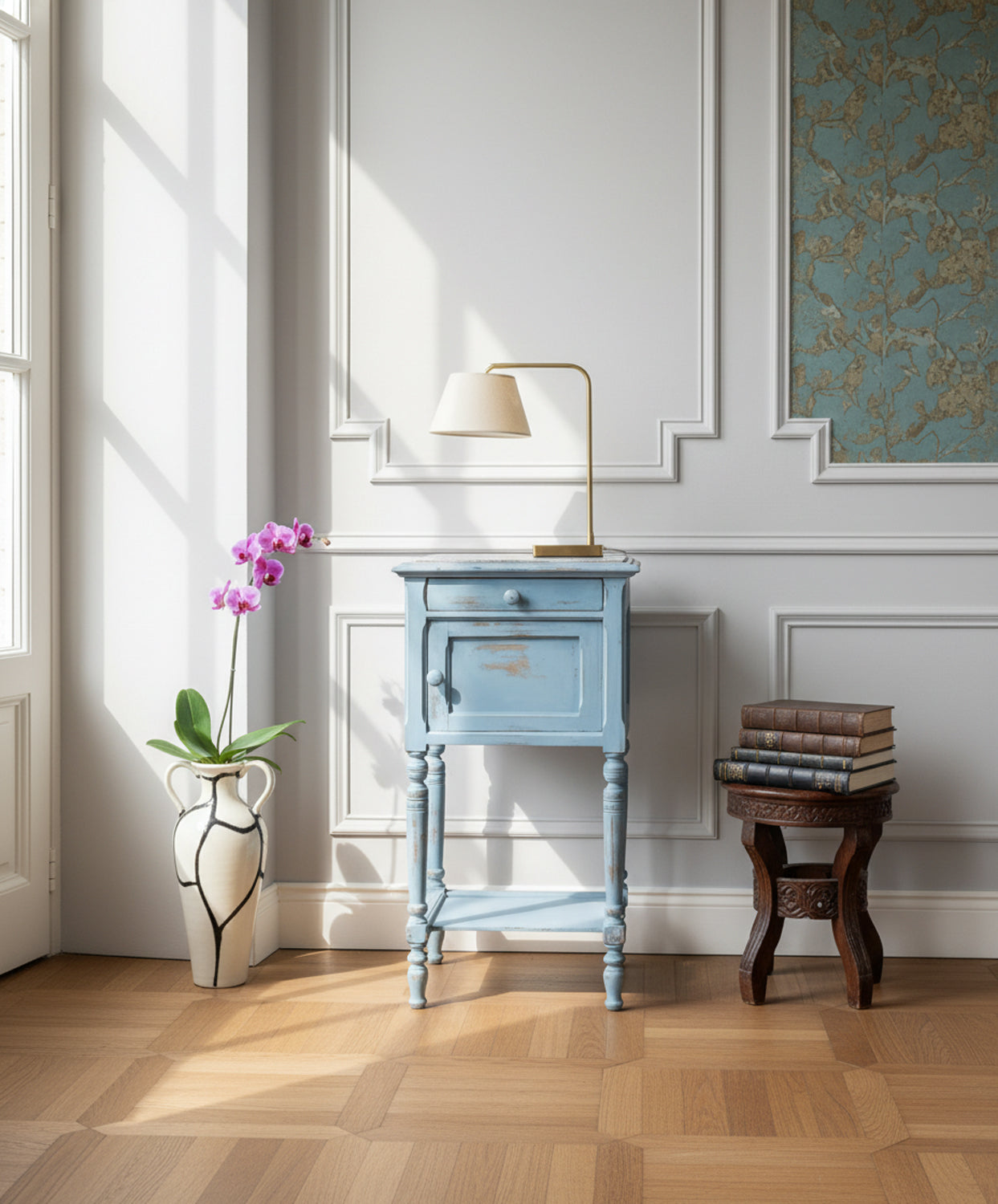 Mesita de Noche Francesa Ciel con Tapa de Mármol