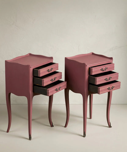 Pair of Louis XV style bedside tables in mauve
