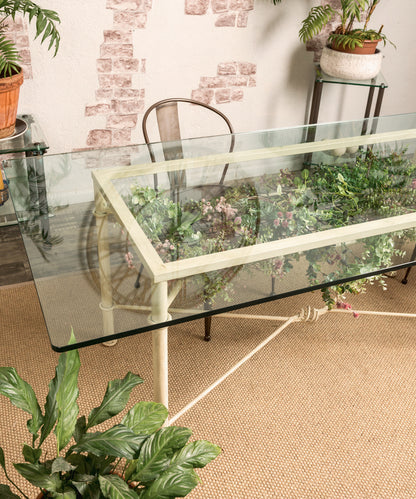 Wrought iron and glass table