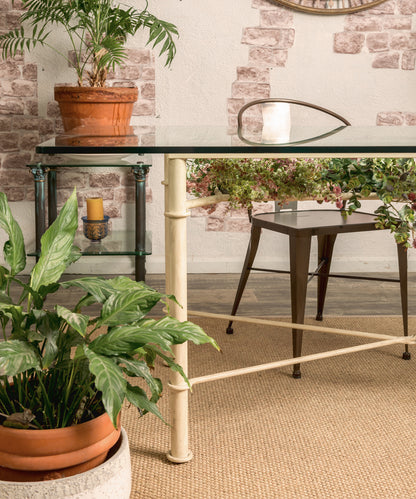 Wrought iron and glass table