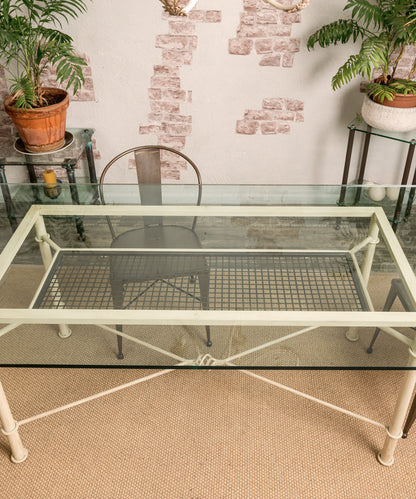 Wrought iron and glass table