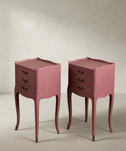 Pair of Louis XV style bedside tables in mauve