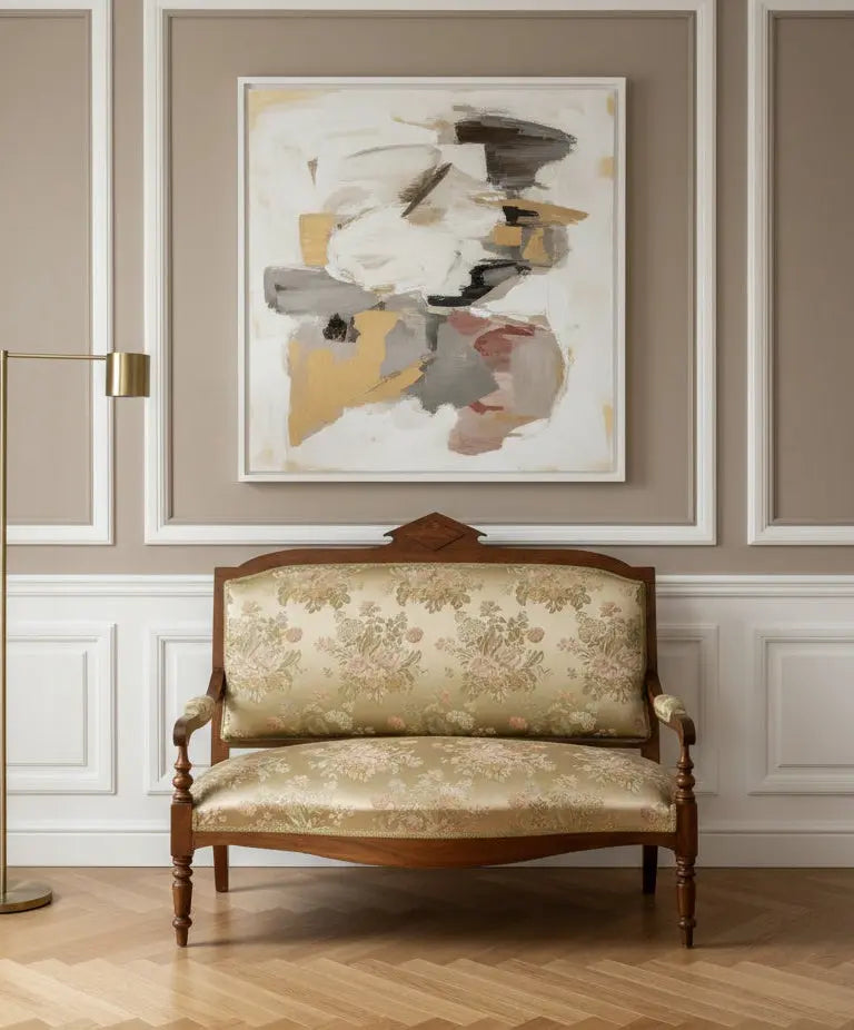 Sofá Canapé Isabelino en Nogal y Damasco Verde