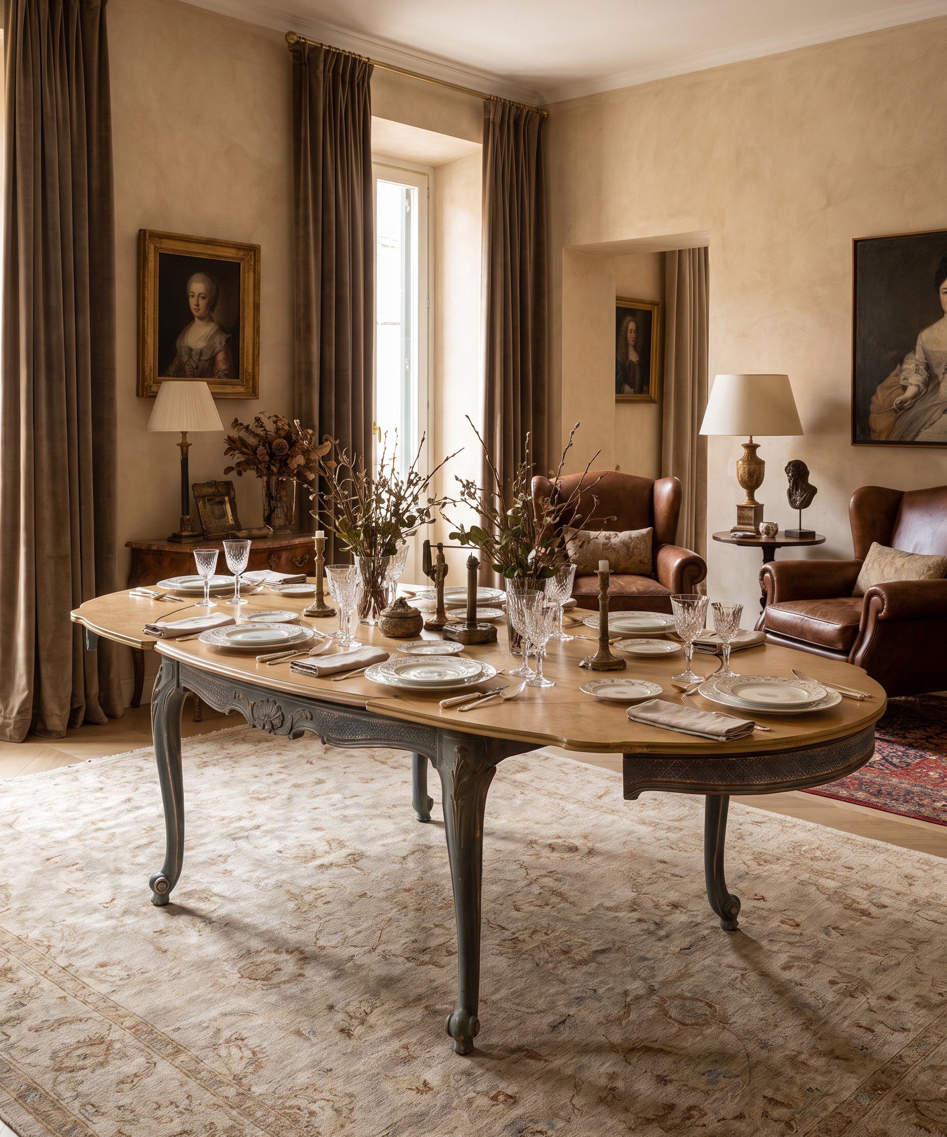 Mesa de Comedor Extensible Ovalada | Luis XV Provenzal Decapada en Azul