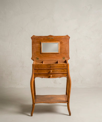 Interior costurero Luis XV con espejo biselado y compartimentos de madera — Antique Arte y Decoración