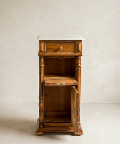 Mueble Auxiliar Antiguo de Nogal y Mármol Blanco | Enrique II S. XIX