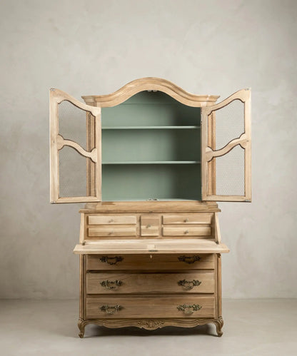 Secreter Vitrina de Madera Lavada con Escritorio Abatible | Estilo Luis XV