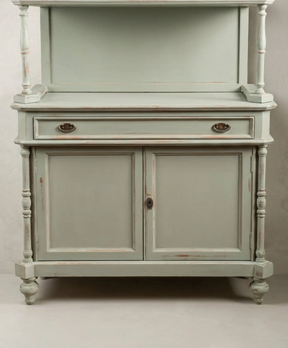 Cuerpo inferior alacena vintage con cajón y dos puertas decapadas en azul cielo — Antique Arte y Decoración