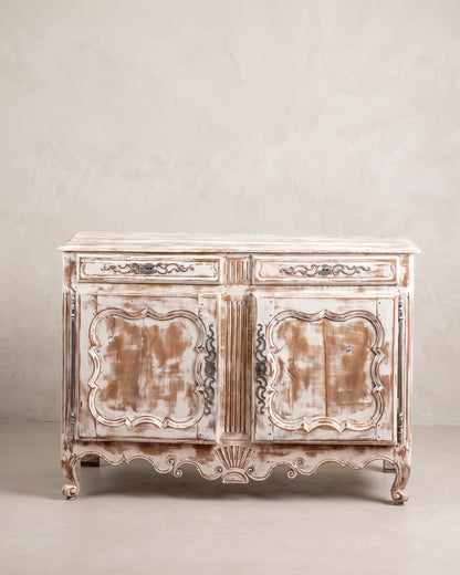Aparador antiguo provenzal Luis XV decapé blanco siglo XVIII vista frontal — Antique Arte y Decoración
