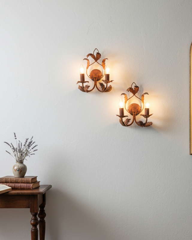 Pair of antique Chaudon metal wall lights